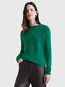 grün woll-pullover mit rundhalsausschnitt für damen - tommy hilfiger