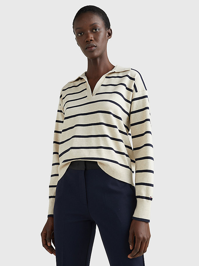 blue stripe relaxed fit polo jumper for women tommy hilfiger