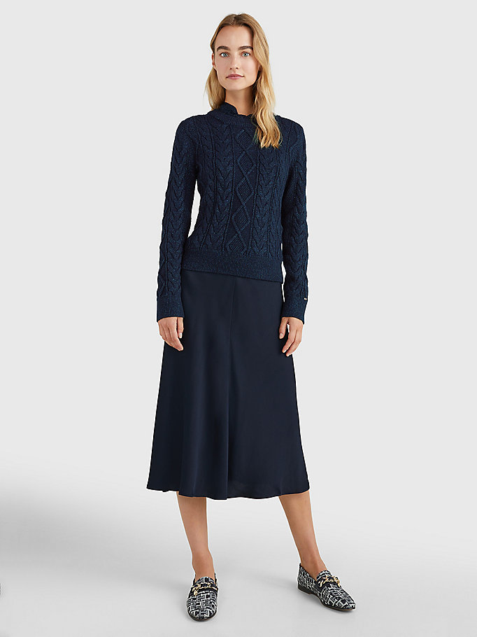 blue glitter cable knit slim fit jumper for women tommy hilfiger