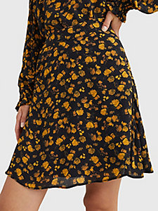 yellow frosted floral flare crepe mini skirt for women tommy hilfiger