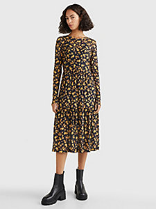 yellow floral mesh midi dress for women tommy hilfiger