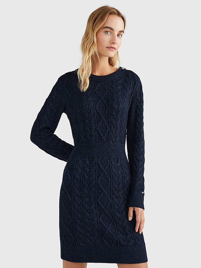 Cable Knit Slim Fit Jumper Dress | BLUE | Tommy Hilfiger