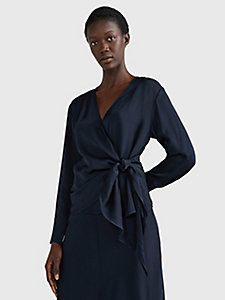 blau relaxed fit bluse mit wickel-design für damen - tommy hilfiger