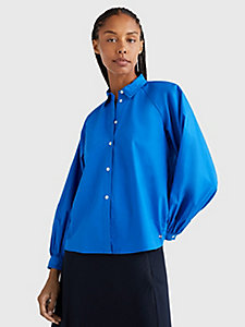 blau gewebte relaxed fit bluse mit raglanärmeln für damen - tommy hilfiger