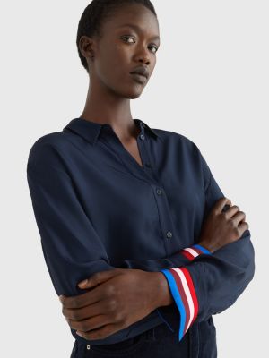Relaxed Fit Bluse mit bunten Streifen-Details | BLAU | Hilfiger