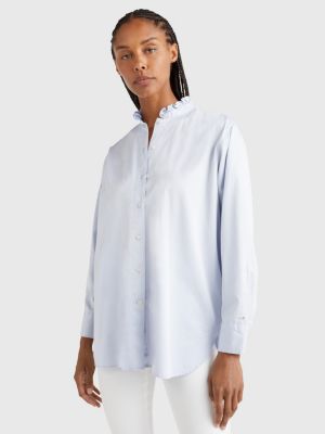 Women Lace Ruffle Collar Shirt Pleated Frill Sleeve Slim Blouse Victorian  White