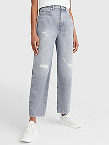 denim high rise relaxed jeans met distressing voor dames - tommy hilfiger