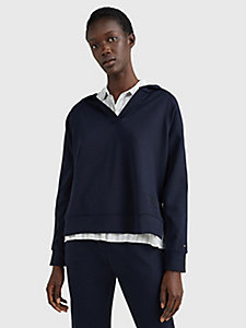 blue v-neck relaxed fit hoody for women tommy hilfiger