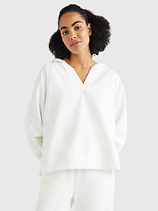 white v-neck relaxed fit hoody for women tommy hilfiger