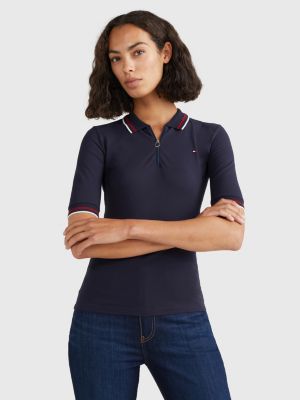 vervolgens een kopje strijd Half Sleeve Zip-Up Slim Fit Polo | BLUE | Tommy Hilfiger