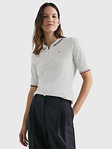 grey half sleeve zip-up slim fit polo for women tommy hilfiger