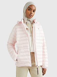 rosa stepp-daunenjacke mit kapuze für damen - tommy hilfiger