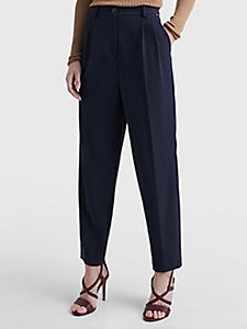 blue pleated tapered wide leg trousers for women tommy hilfiger