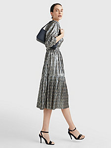 goud lamé fit and flare midi-jurk voor dames - tommy hilfiger