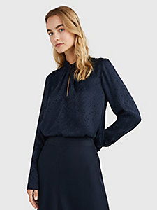 blouse coupe standard col torsadé monogramme bleu pour femmes tommy hilfiger