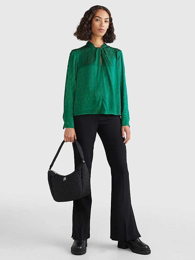 green twist neck monogram regular fit blouse for women tommy hilfiger