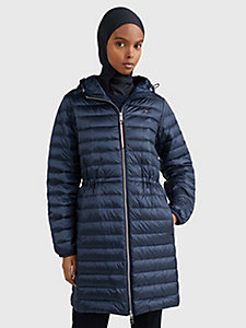 blue hooded quilted down coat for women tommy hilfiger