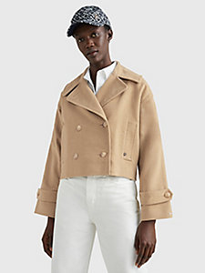 beige double breasted short peacoat for women tommy hilfiger