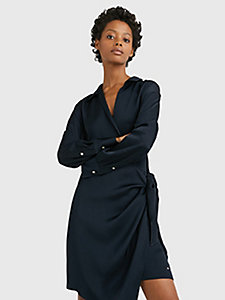 blue crepe knotted shirt dress for women tommy hilfiger