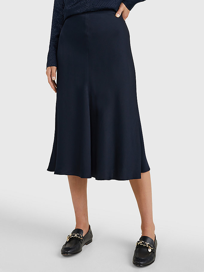 blue crepe flare midi skirt for women tommy hilfiger