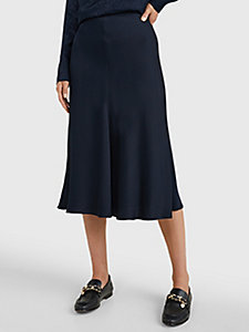 blue crepe flare midi skirt for women tommy hilfiger