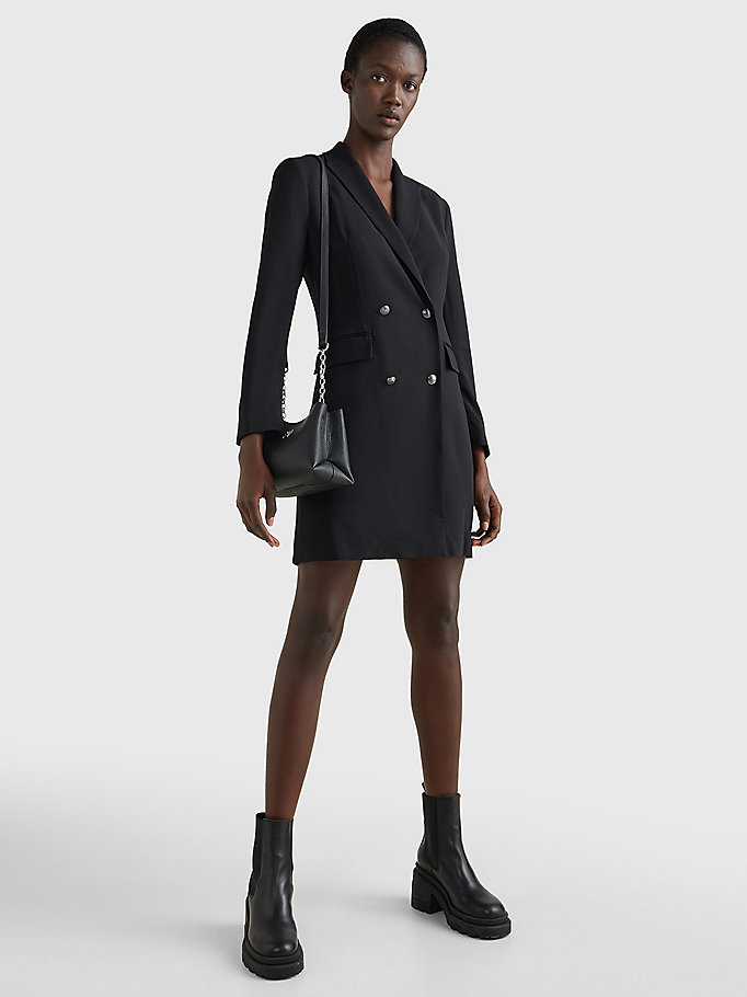 black oversized double breasted blazer dress for women tommy hilfiger