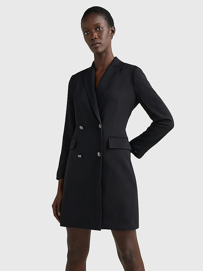 black oversized double breasted blazer dress for women tommy hilfiger