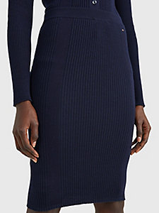 blue rib-knit bodycon midi pencil skirt for women tommy hilfiger