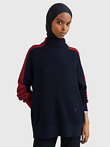 blue high neck stripe relaxed jumper for women tommy hilfiger