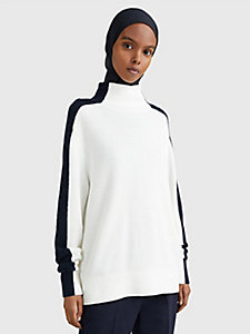 white high neck stripe relaxed jumper for women tommy hilfiger