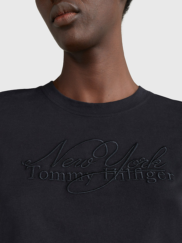 black t-shirt met ronde hals en geborduurd logo voor dames - tommy hilfiger