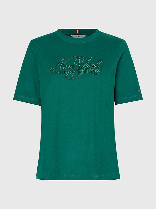 green t-shirt met ronde hals en geborduurd logo voor dames - tommy hilfiger