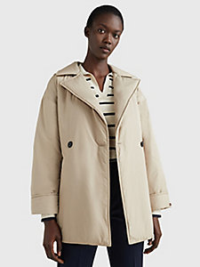 beige padded relaxed fit belted peacoat for women tommy hilfiger
