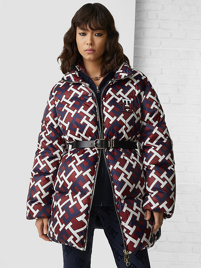 red th monogram relaxed down padded coat for women tommy hilfiger