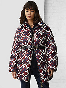 abrigo acolchado con relleno de plumón th monogram rojo de mujer tommy hilfiger