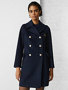 blue th monogram double breasted long peacoat for women tommy hilfiger