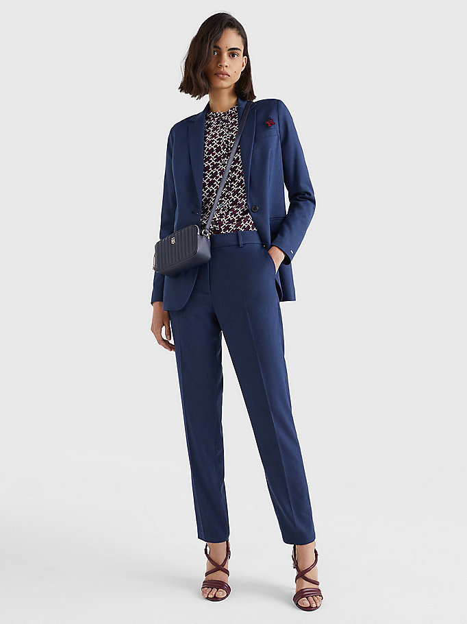 blue slim fit suiting trousers for women tommy hilfiger