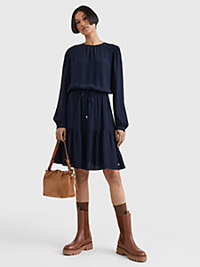 blue tiered knee-length dress for women tommy hilfiger