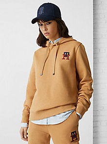 braun th monogram hoodie mit tunnelzug-kapuze für damen - tommy hilfiger