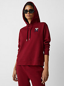 red th monogram drawstring hoody for women tommy hilfiger