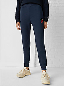 blue th monogram tapered joggers for women tommy hilfiger