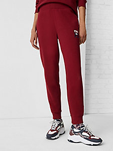 red th monogram tapered joggers for women tommy hilfiger