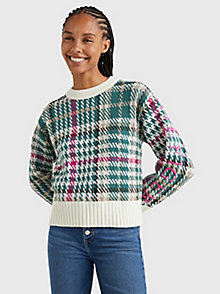 white check crew neck jumper for women tommy hilfiger