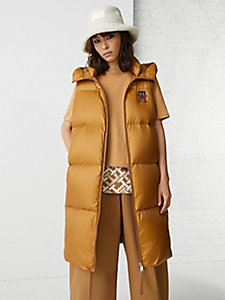 brown th monogram down-filled vest for women tommy hilfiger