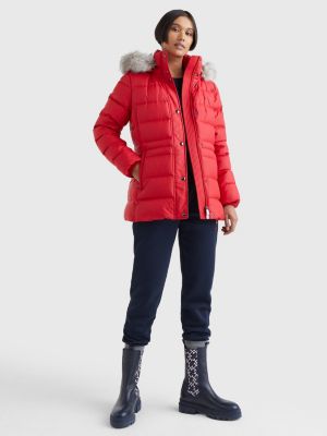 Faux Fur Hood DownFilled Jacket RED Tommy Hilfiger