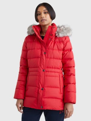 Faux Fur Hood DownFilled Jacket RED Tommy Hilfiger