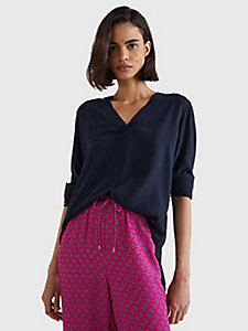 blue v-neck relaxed fit blouse for women tommy hilfiger