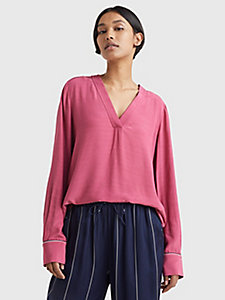 purple v-neck relaxed fit blouse for women tommy hilfiger