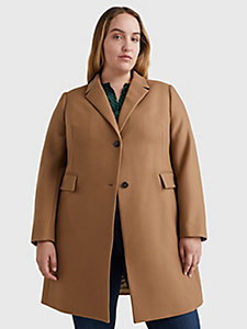 brązowy klasyczny płaszcz curve z wełny dla kobiety - tommy hilfiger