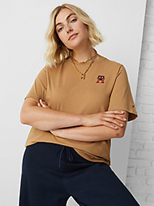 brown curve th monogram organic cotton t-shirt for women tommy hilfiger